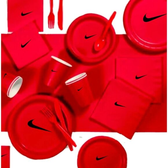 Custom Sw00sh Party, Birthday Party Dinnerware Set of 60 total pieces-Red Black - Picture 1 of 6